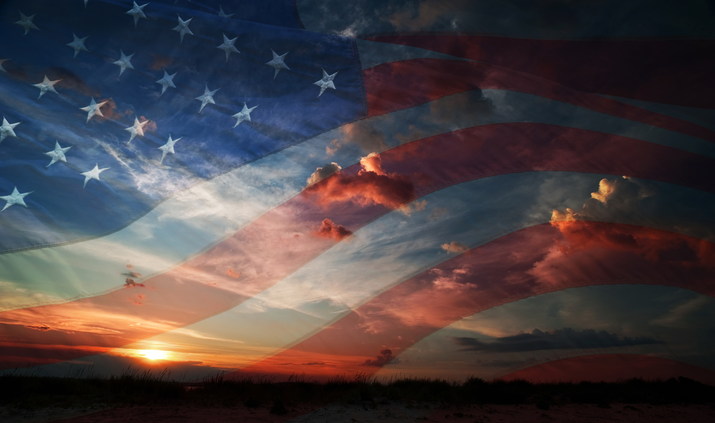 American Flag Sunset Background